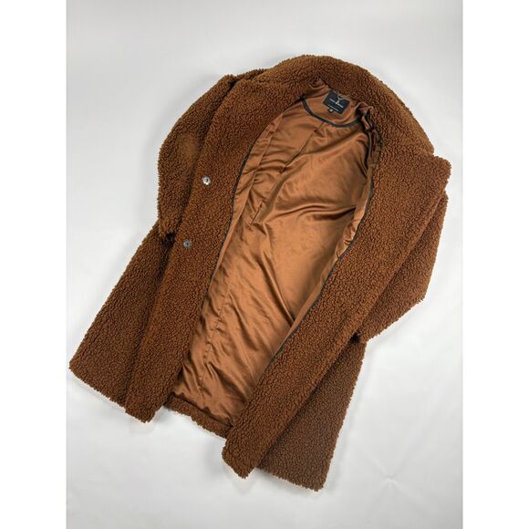 Lucky Brand Sherpa Coat Women’s Size Large | Brown Teddy Faux Shearling Jacket - Picture 2 of 6
